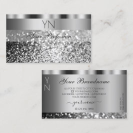 Elegant Silver Sparging Glitter Monogram Modern Visitekaartje