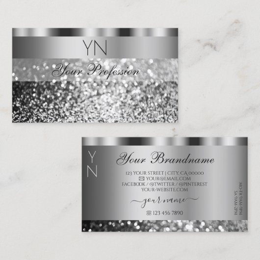 Elegant Silver Sparging Glitter Monogram Modern Visitekaartje (Voorkant / Achterkant)