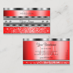 Elegant Silver Sparging Ruby Red Glitter Monogram Visitekaartje