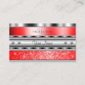 Elegant Silver Sparging Ruby Red Glitter Monogram Visitekaartje (Voorkant)