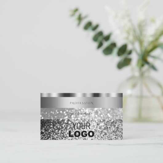 Elegant Silver Sparking Glitter met Logo Moderne Visitekaartje (Staand voorkant)