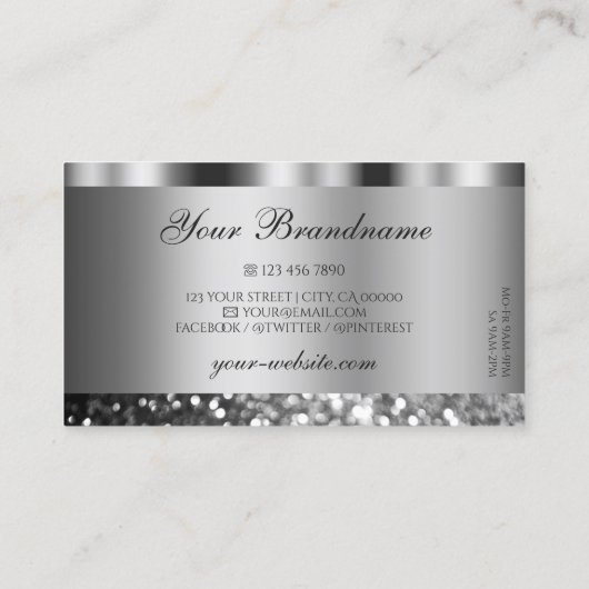 Elegant Silver Sparking Glitter Modern Shimmery Visitekaartje (Achterkant)