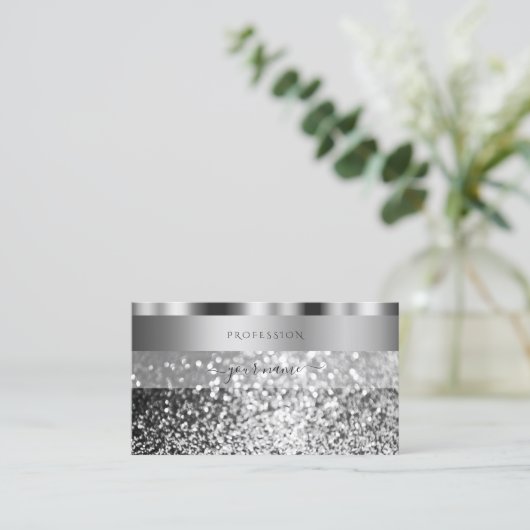 Elegant Silver Sparking Glitter Modern Shimmery Visitekaartje (Staand voorkant)
