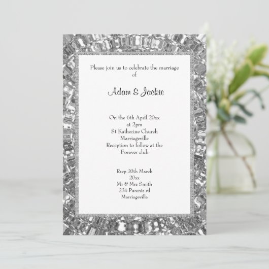 ELEGANT SILVER SPARKLE CUSTOM INVITATION KAART (Staand voorkant)