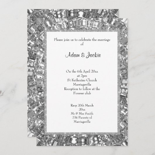 ELEGANT SILVER SPARKLE CUSTOM INVITATION KAART (Voorkant / Achterkant)