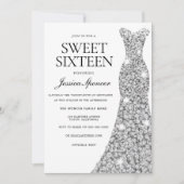 Elegant Silver Sparkle Dress Sweet 16 Invite Kaart (Voorkant)