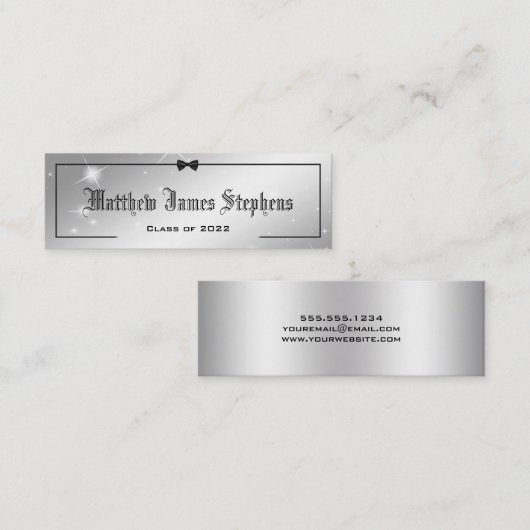 Elegant Silver Sparkle Formele Afstuderen Name Kaa Contactkaartje (Voorkant / Achterkant)