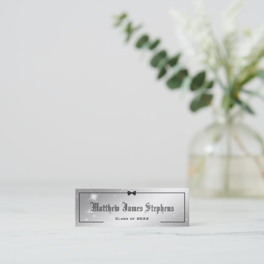 Elegant Silver Sparkle Formele Afstuderen Name Kaa Contactkaartje (Staand voorkant)