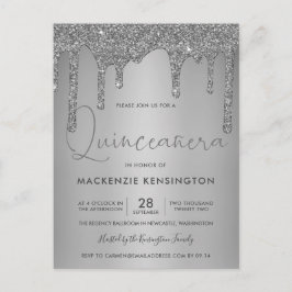 Elegant Silver Sparkle Glitter Drift Quinceañera Briefkaart