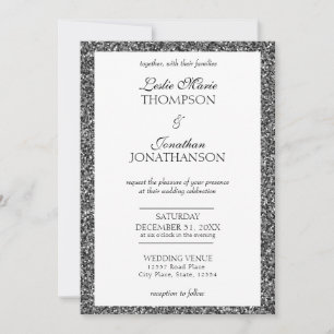 Elegant Silver Sparkle Modern Wedding Invitation Aankondiging