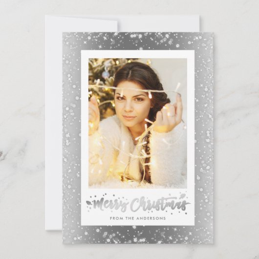 Elegant Silver Sparkly Snow-fotokerstkaarten Feestdagenkaart (Voorkant)