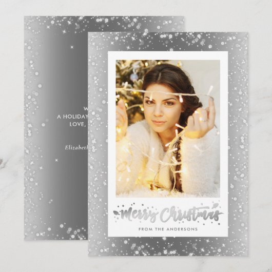 Elegant Silver Sparkly Snow-fotokerstkaarten Feestdagenkaart (Voorkant / Achterkant)