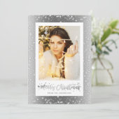 Elegant Silver Sparkly Snow-fotokerstkaarten Feestdagenkaart (Staand voorkant)
