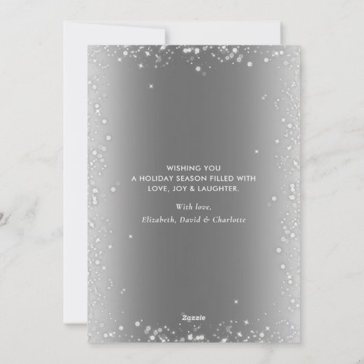 Elegant Silver Sparkly Snow-fotokerstkaarten Feestdagenkaart (Achterkant)