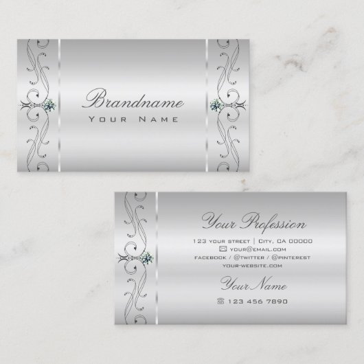 Elegant Silver Squiggings Jewels Ornamental Visitekaartje (Voorkant / Achterkant)