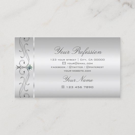 Elegant Silver Squiggings Jewels Ornamental Visitekaartje (Achterkant)