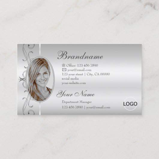 Elegant Silver  Squiggins Jewels Logo & Foto Visitekaartje (Achterkant)