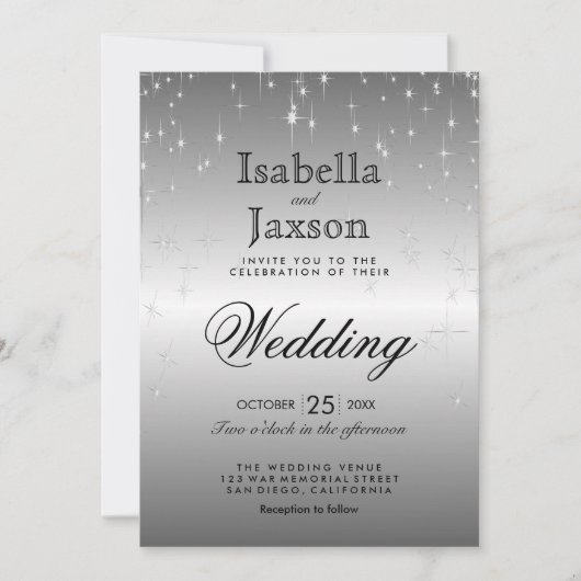 Elegant Silver Star Lights Weddenschap Kaart (Voorkant)