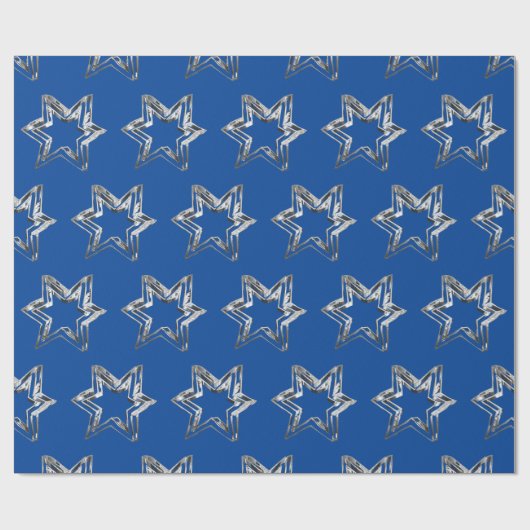 Elegant Silver Stars Pattern Blue Kerstmis Cadeaupapier (Vlak)