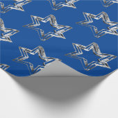Elegant Silver Stars Pattern Blue Kerstmis Cadeaupapier (Hoek)