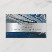 Elegant, Silver Stripe, Blue Marble Stone Klantenkaartje (Achterkant)