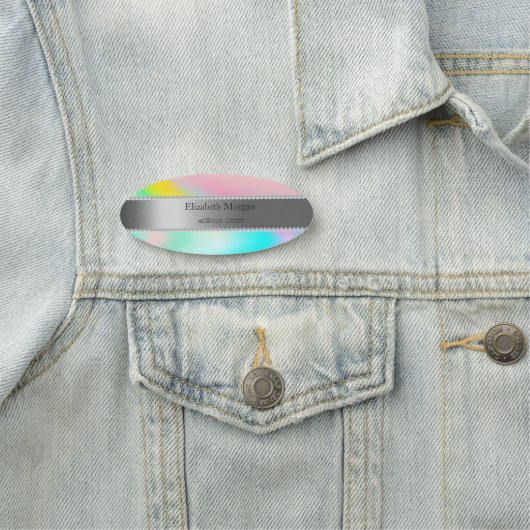 Elegant Silver Stripe, Pearls Holographic Ombre Naamplaatje (In situ)