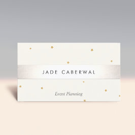 Elegant Silver Striped Gold Star Event Planner Visitekaartje