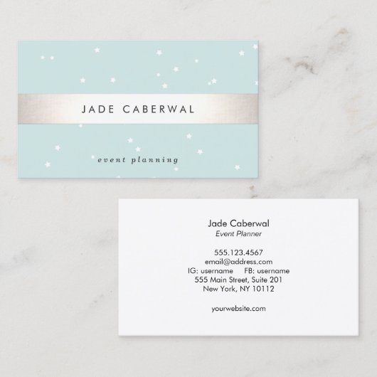 Elegant Silver Striped White Stars Event Planner Visitekaartje (Voorkant / Achterkant)