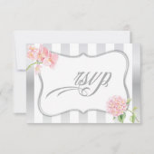 Elegant Silver Stripes Pink Hydrangeas RSVP (Voorkant)