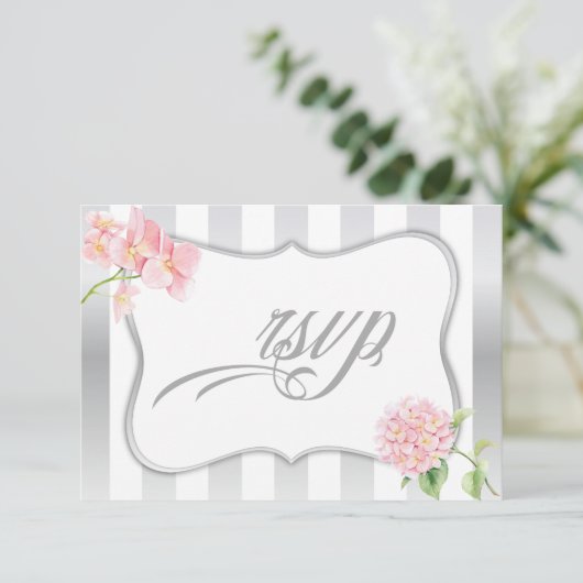 Elegant Silver Stripes Pink Hydrangeas RSVP (Staand voorkant)