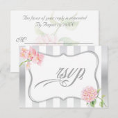 Elegant Silver Stripes Pink Hydrangeas RSVP (Voorkant / Achterkant)