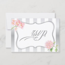 Elegant Silver Stripes Pink Hydrangeas RSVP Kaartje
