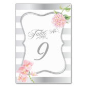 Elegant Silver Stripes Roze Hydrangea Tafel Kaart (Achterkant)