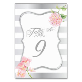 Elegant Silver Stripes Roze Hydrangea Tafel Kaart