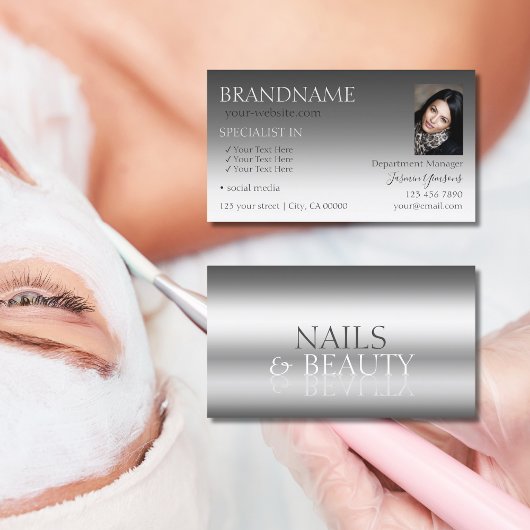 Elegant Silver Stylish Mirror Font Chic met foto Visitekaartje