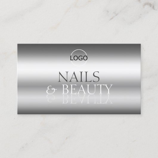 Elegant Silver Stylish Mirror Font Chic met Logo Visitekaartje (Voorkant)