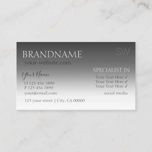 Elegant Silver Stylish Mirror Font met Monogram Visitekaartje (Achterkant)