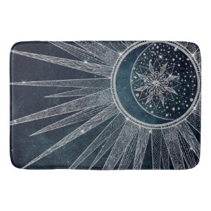 Elegant Silver Sun Moon Doodle Mandala Blue Design Badmat