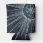 Elegant Silver Sun Moon Doodle Mandala Blue Design Blikjeskoeler (Achterkant)