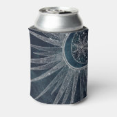 Elegant Silver Sun Moon Doodle Mandala Blue Design Blikjeskoeler (Blikje Achterkant)