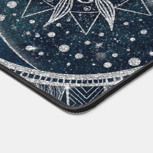 Elegant Silver Sun Moon Doodle Mandala Blue Design Bureaumat (Hoek)