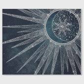 Elegant Silver Sun Moon Doodle Mandala Blue Design Cadeaupapier (Vlak)