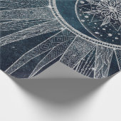 Elegant Silver Sun Moon Doodle Mandala Blue Design Cadeaupapier (Hoek)