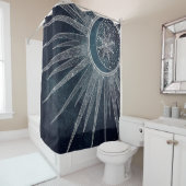 Elegant Silver Sun Moon Doodle Mandala Blue Design Douchegordijn (In situ)