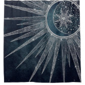 Elegant Silver Sun Moon Doodle Mandala Blue Design Douchegordijn (Voorkant)