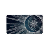 Elegant Silver Sun Moon Doodle Mandala Blue Design Etiket (Voorkant)
