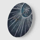 Elegant Silver Sun Moon Doodle Mandala Blue Design Grote Klok (Hoek)