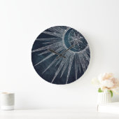 Elegant Silver Sun Moon Doodle Mandala Blue Design Grote Klok (Huis)
