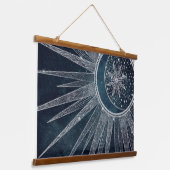 Elegant Silver Sun Moon Doodle Mandala Blue Design Hangend Wandkleed (Gebogen)