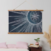 Elegant Silver Sun Moon Doodle Mandala Blue Design Hangend Wandkleed (Slaapkamer)